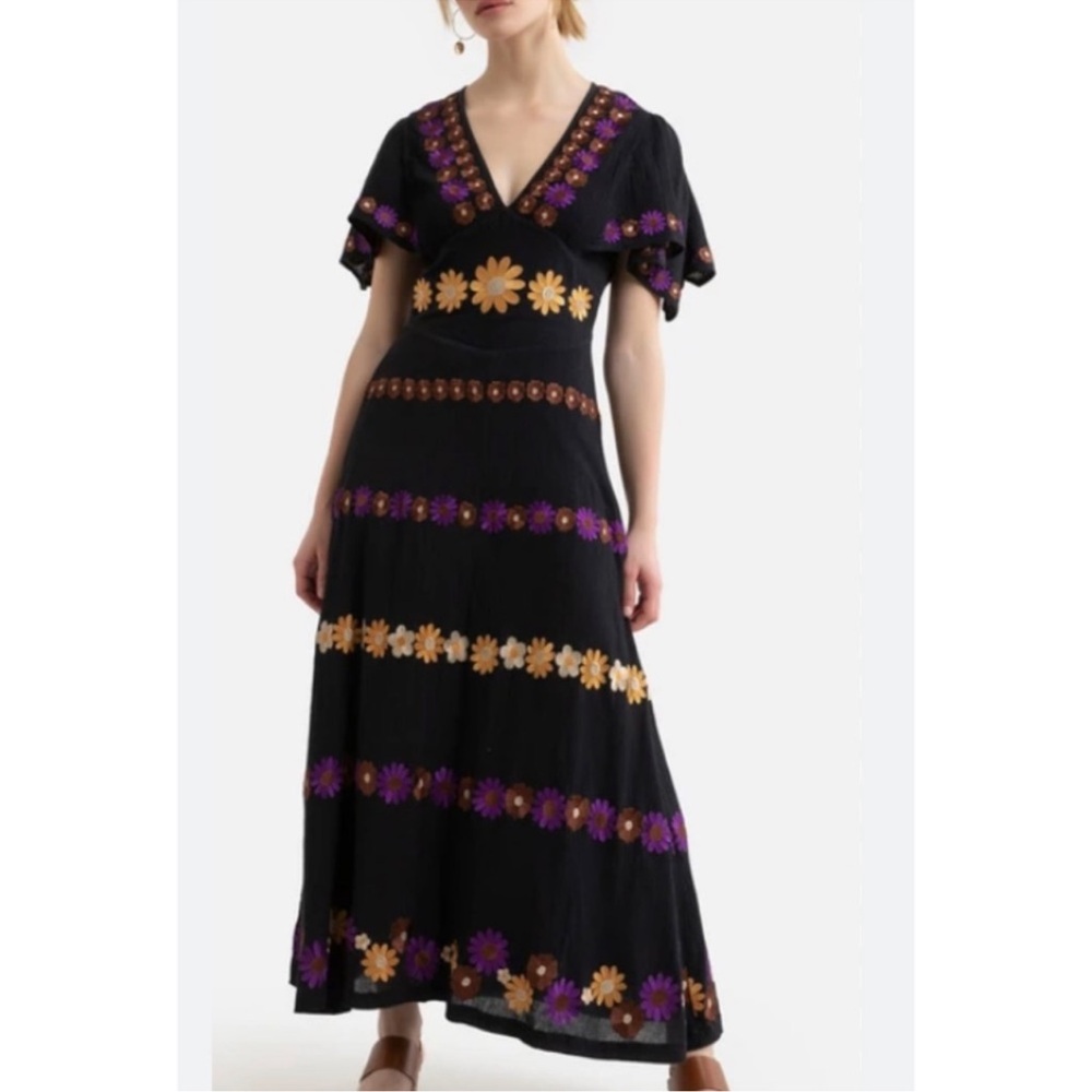 Anthropologie Antik Batik Julie Embroidered Cotton-gauze Maxi Dress